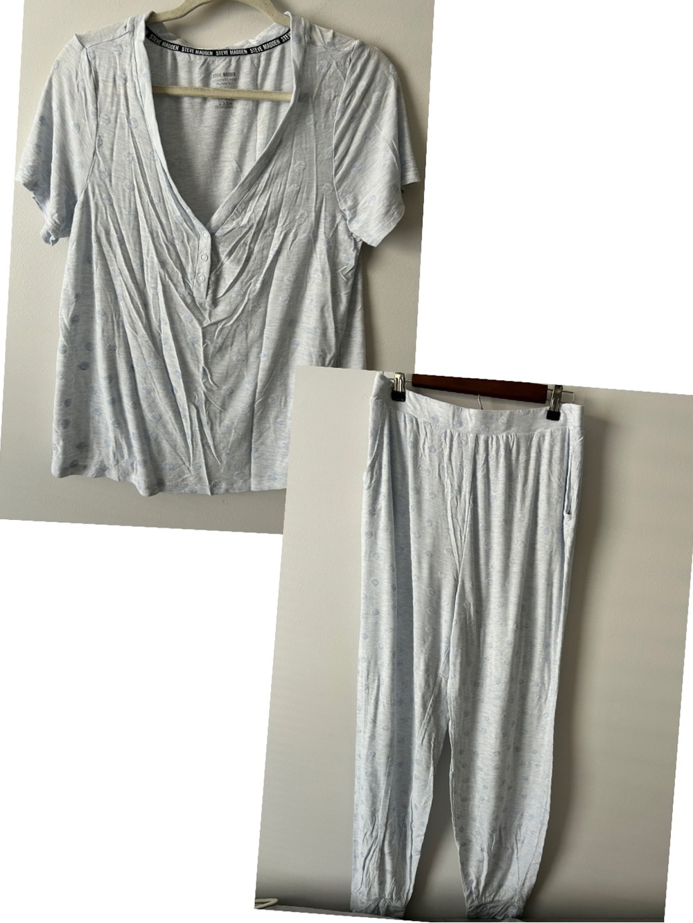 Steve Madden Light blue heathered Short Sleeve Henley Pajama Set